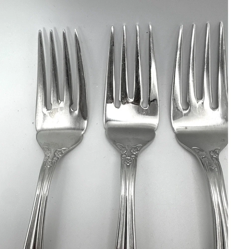Pfaltzgraff Remembrance Stainless Steel Salad Forks Set of 8 Floral‎ Glossy 6.5